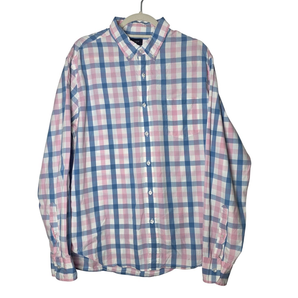 J.Crew Mens XL Plaid Button Down Shirt Pink Blue White Cotton 06394 SU17